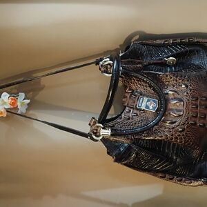 Brahmin Dark Brown Crocodile-Embossed Shoulder Bag